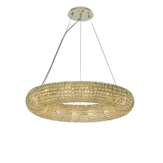 JYYQ.INC CraftHome Empire Glam Halo Soft Gold Round Crystal Chandelier for Dining Room 14 W 32" 25 to 36 Inches