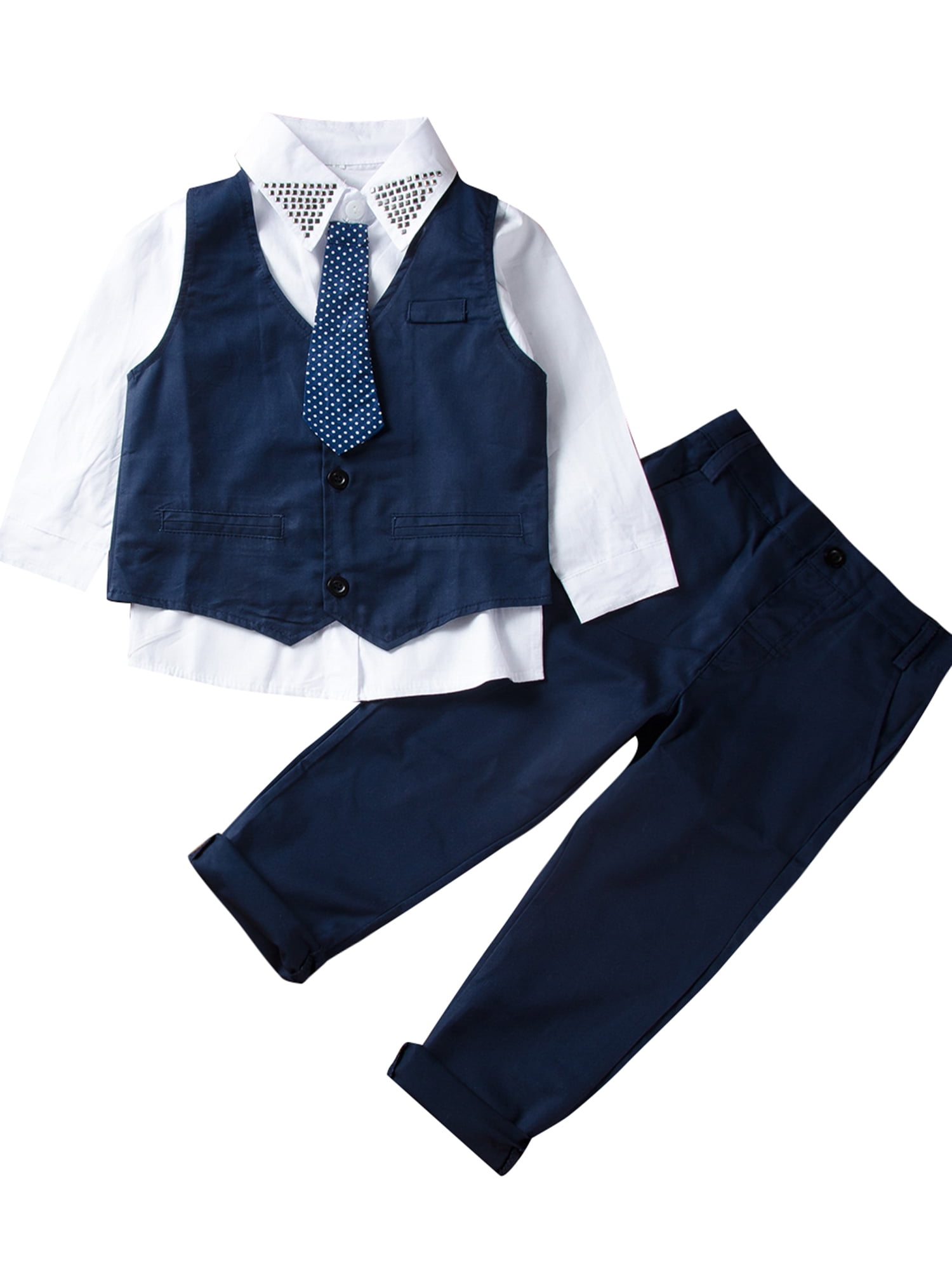 Buy famuka Baby Boy 3 Piece Formal Outfit Suit with Bows Waistcoat  Gentleman Tuxedo (Navy 3, 0-3 Months) at Amazon.in