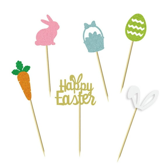 JYYYBF 12 Pcs Easter Cake Toppers Bunny Ears Carrot Easter Egg Cupcake Toppers Cake Decorations for Holiday Party Favors