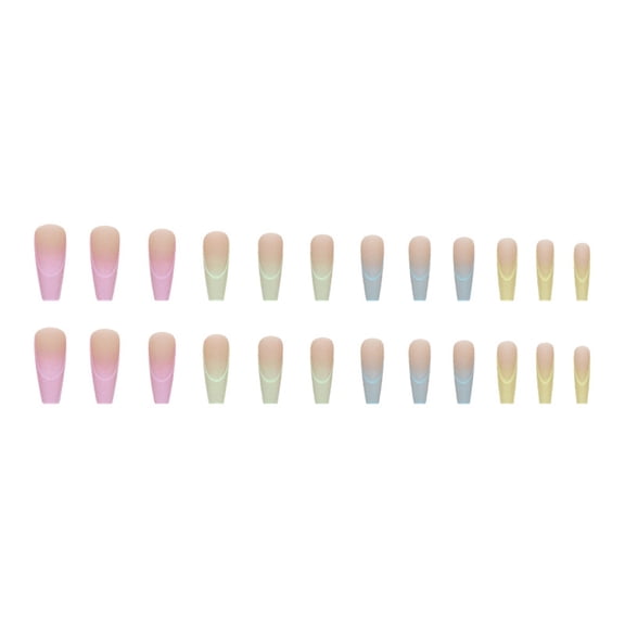 JYYYBF 24 Pcs Gradient Color Press on Nails Long Square Fake Nails Decor Fingernail Tips for Women