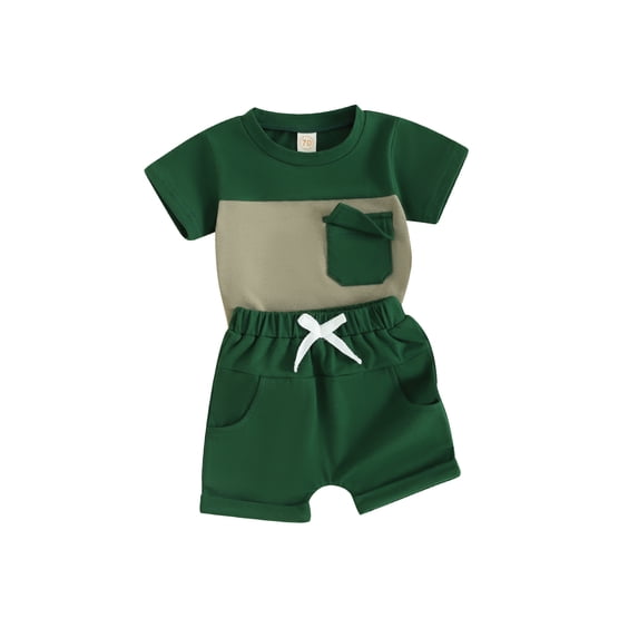 JYYYBF 2Pcs Baby Boy Summer Outfits Short Sleeve Contrast Color T-Shirt + Pocket Shorts Set Toddler Clothes