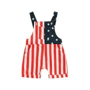 JYYYBF 4th of July Toddler Boy Girl Bib Overalls Sleeveless American Flag Jumpsuit Shorts Summer Kids Suspender Rompers