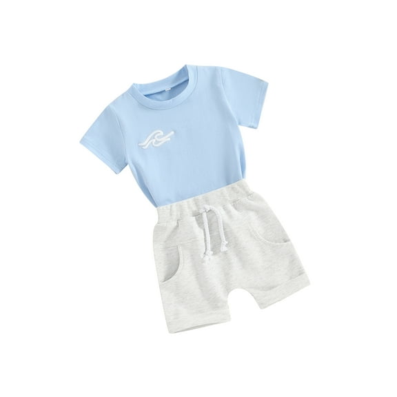 JYYYBF Baby Boy 2 Piece Summer Outfits, Round Neck Short Sleeve Letter Print Tops + Elastic Waist Shorts Infant Toddler Clothes Set