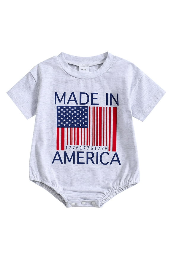 Baby Boy 4th of July Romper Fashion Short Sleeve Round Neck Flag Print Bodysuit Newborn Playsuit