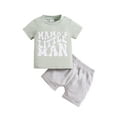 thumbnail image 1 of JYYYBF Baby Boy Summer 2 Piece Outfits, Round Neck Short Sleeve Letter Print Tops + Elastic Waist Shorts Infant Toddler Set, 1 of 6
