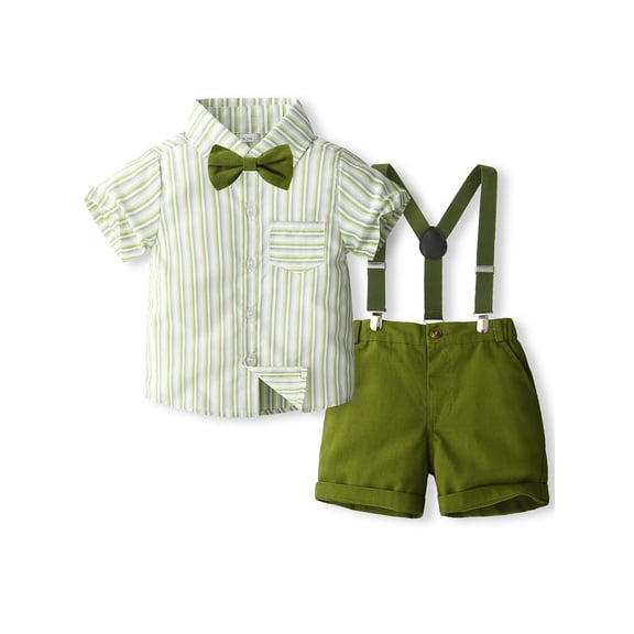 JYYYBF Baby Boys 2Pcs Gentleman Outfits Short Sleeve Striped Shirt Suspender Shorts Set Toddler Clothes
