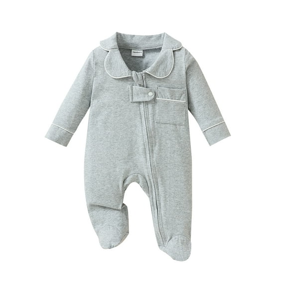 JYYYBF Baby Boys Girls Footie Jumpsuits Long Sleeve Lapel Collar Zip Up Pajamas Newborn Rompers