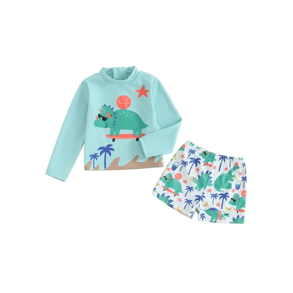 JYYYBF Baby Boys Rash Guard Set, Dinosaur Tree Print Short Sleeve T-shirt with Shorts Swimsuit Summer Swimwear