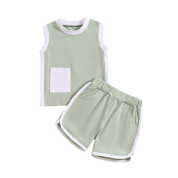 JYYYBF Baby Boys Shorts Set, Patchwork Sleeveless Tank Top with Elastic Waist Shorts Summer Outfit
