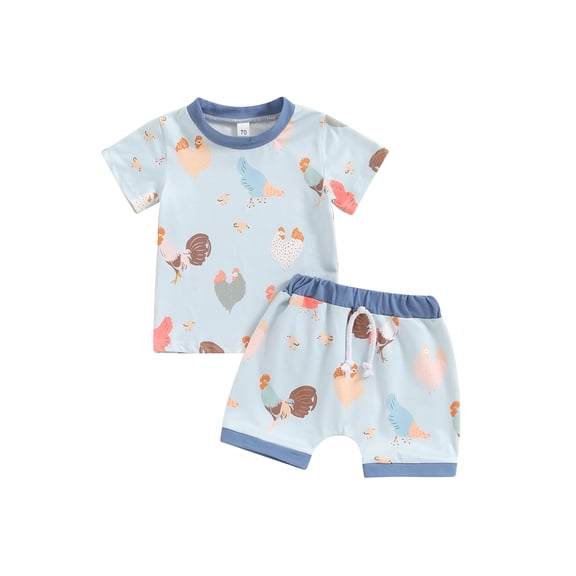 JYYYBF Baby Boys Summer Outfits Farm Chicken Print Short Sleeves T-Shirt and Elastic Shorts Set for 2 Pcs Clothes Set
