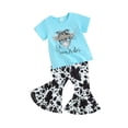 thumbnail image 1 of JYYYBF Baby Girl 2 Pcs Outfits Letter Print Short Sleeve T-Shirt and Elastic Floral Flare Pants Summer Cute Clothes, 1 of 6