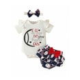 thumbnail image 1 of JYYYBF Baby Girl 3Pcs Baseball Outfits Short Sleeve Romper + Ruffle Shorts + Headband Set Newborn Clothes, 1 of 7