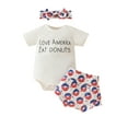 thumbnail image 1 of JYYYBF Baby Girl 4th of July Outfit, Letter Print Short Sleeve Romper Elastic Waist Shorts Bow Headband Toddler Summer Set, 1 of 6