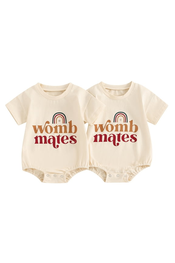 Baby Girl Boy Twin Outfits, 2Pcs Short Sleeve Letter Rainbow Print Round Neck Romper Summer Clothes for Infant Toddler