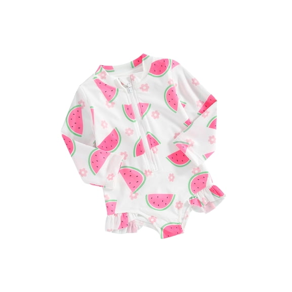 JYYYBF Baby Girl Swimwear Summer Fruit Print Ruffle Long Sleeves Monokini Swimsuits for Toddler Bathing Suits Beachwear