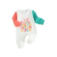 thumbnail image 1 of JYYYBF Baby Girls Boys Rompers Letter Rabbit Ears Print Crew Neck Contrast Color Long Sleeve Bodysuits Spring Casual Easter Clothes, 1 of 7