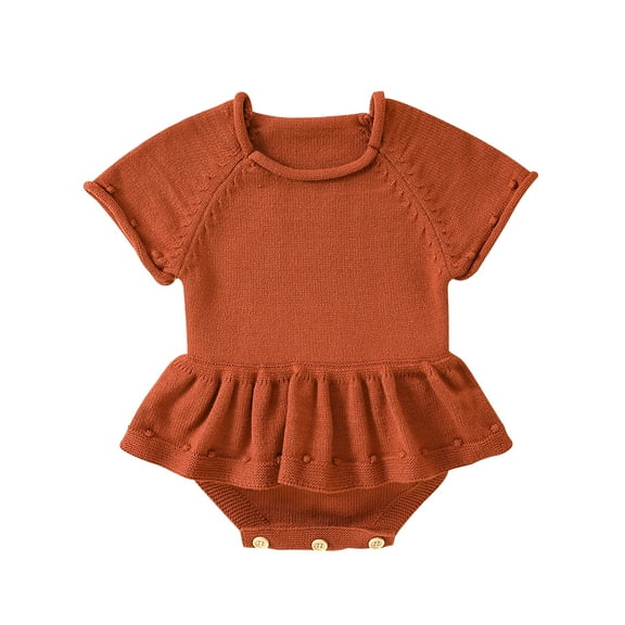 JYYYBF Baby Girls Summer Romper Dress Infant Short Sleeve Crewneck Solid Color Knit Romper