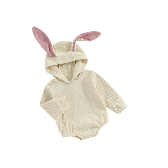 JYYYBF Baby Girls and Boys Corduroy Romper Cute 3D Rabbit Ear Long Sleeve Hooded Jumpsuit Infant Toddler Easter Clothes