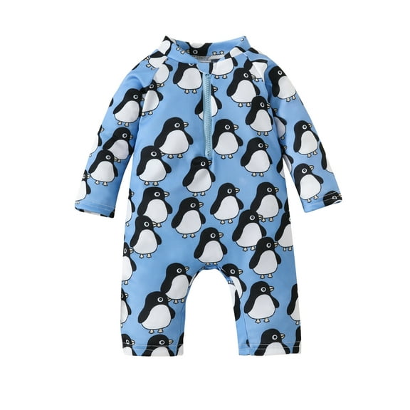 JYYYBF Baby Rash Guard Swimsuit Cute Penguin Print Long Sleeve Zip Up Bathing Suit Swimwear