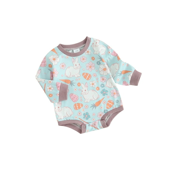 JYYYBF Baby Romper, Long Sleeve Crew Neck Bunny Flower Print Fall Bodysuit Easter Clothes for Girls Boys