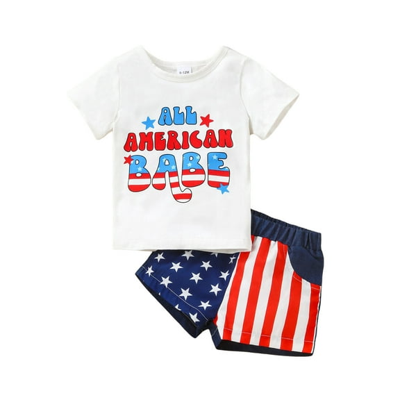 JYYYBF Boys 4th of July Shorts Sets Short Sleeve Letter Print Tops Star Stripe Print Shorts Sets