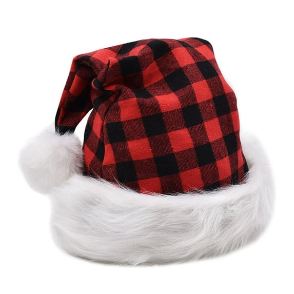 JYYYBF Christmas Hats for Adults Classic Buffalo Plaid Santa Claus Hats Party Santa Cap with Plush Trim