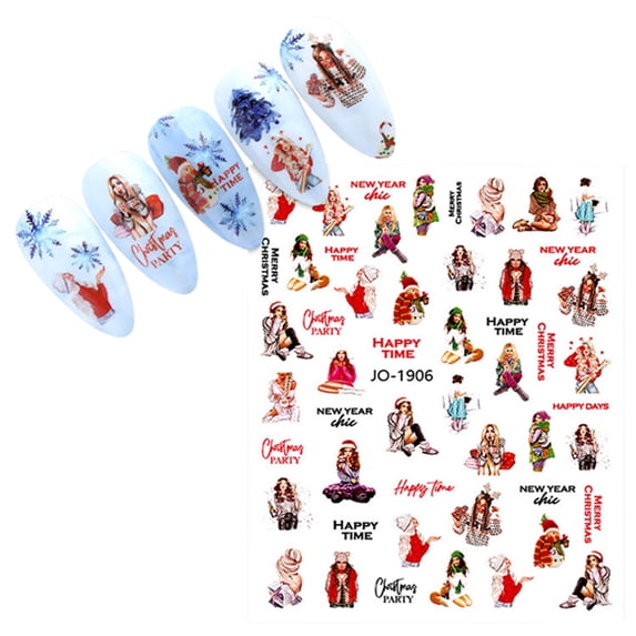 JYYYBF Christmas Nail Stickers, Self-adhesive Santa Claus Snowflake Elk Pattern Winter Nail Design for Christmas Nail Decoration