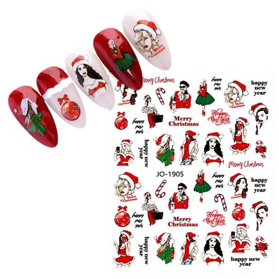 JYYYBF Christmas Nail Stickers, Self-adhesive Santa Claus Snowflake Elk Pattern Winter Nail Design for Christmas Nail Decoration