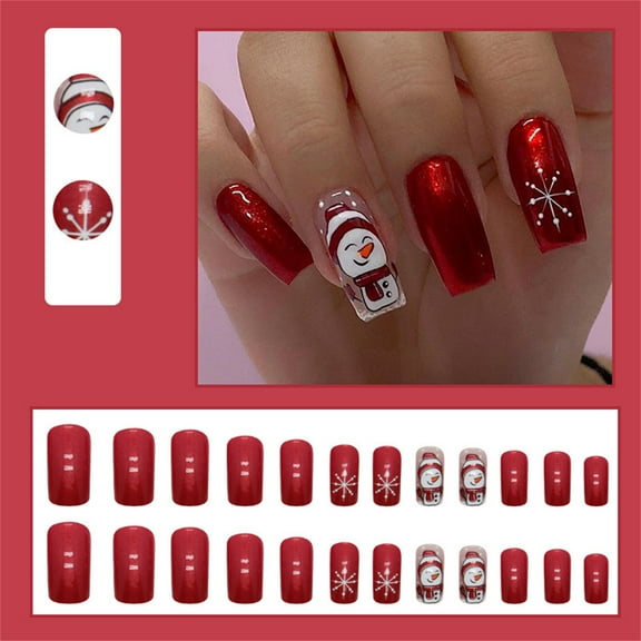 JYYYBF Christmas Press on Nails 24Pcs Medium Fake Nails Full Cover Square Nails with Snowflake Snowman Designs