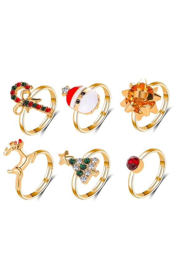 Christmas Rhinestone Rings Set Simple Unique Cute Adjustable Opening Ring for Women Statement Jewelry Ideal Present