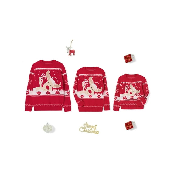 JYYYBF Family Matching Christmas Sweater Long Sleeve Crew Neck Cartoon Elk Pullover Knitwear for Holiday Party Jumper Top