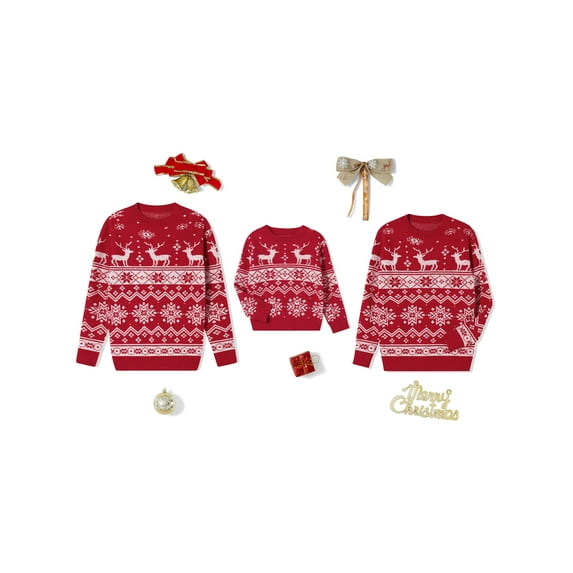 JYYYBF Family Matching Christmas Sweater Long Sleeve Crew Neck Cartoon Elk Pullover Knitwear for Holiday Party Jumper Top