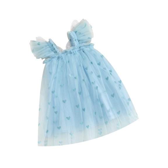 JYYYBF Girls A-line Dress, Fly Sleeve Shiny Heart Butterfly Party Dress Summer Tulle Dress