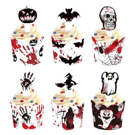 JYYYBF Halloween Cake Decoration Set, Pumpkin Ghost Cupcake Paper Cup with Topper Dessert Decoration Party Favor