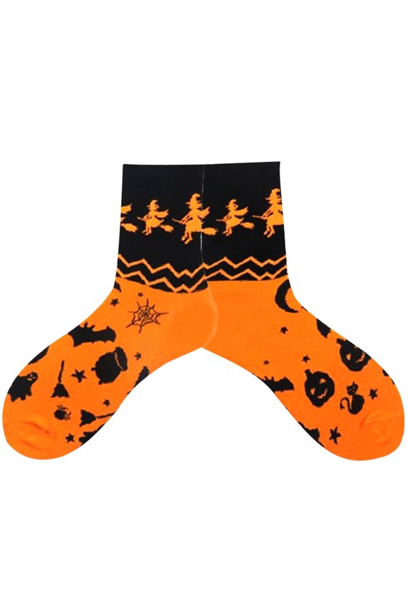 Halloween Socks for Men Women Novelty Pumpkin Bat Ghost Witch Pattern Crew Socks Funky Socks