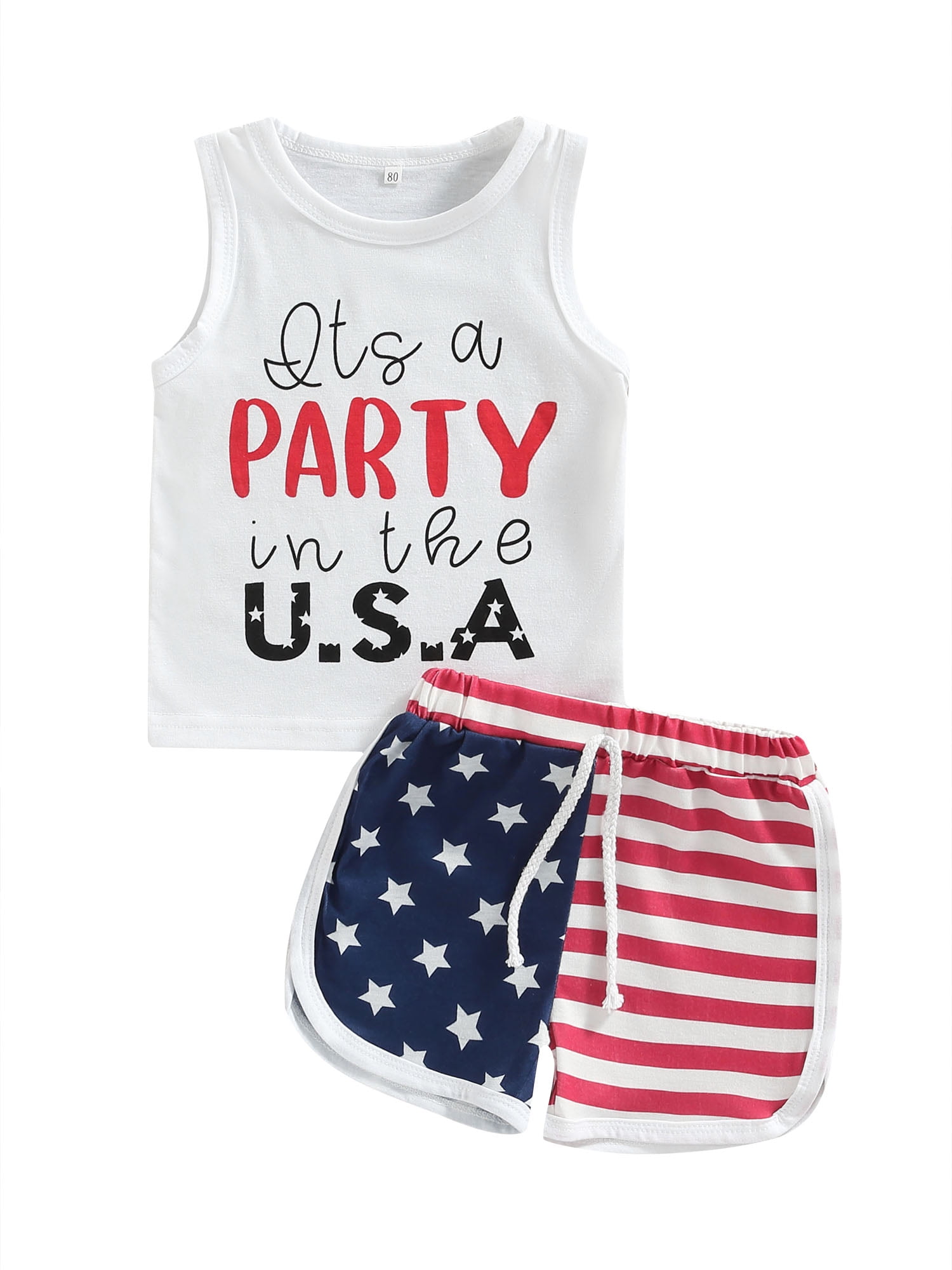 Independence Day 2pcs Baby Boy Letter Print Tank Top and American Flag Design Shorts Set