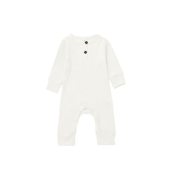JYYYBF Infant Baby Boy Girl Long Sleeve Romper Newborn Solid Color One Piece Ribbed Knit Jumpsuit Long Pants Unisex Basic Homewear
