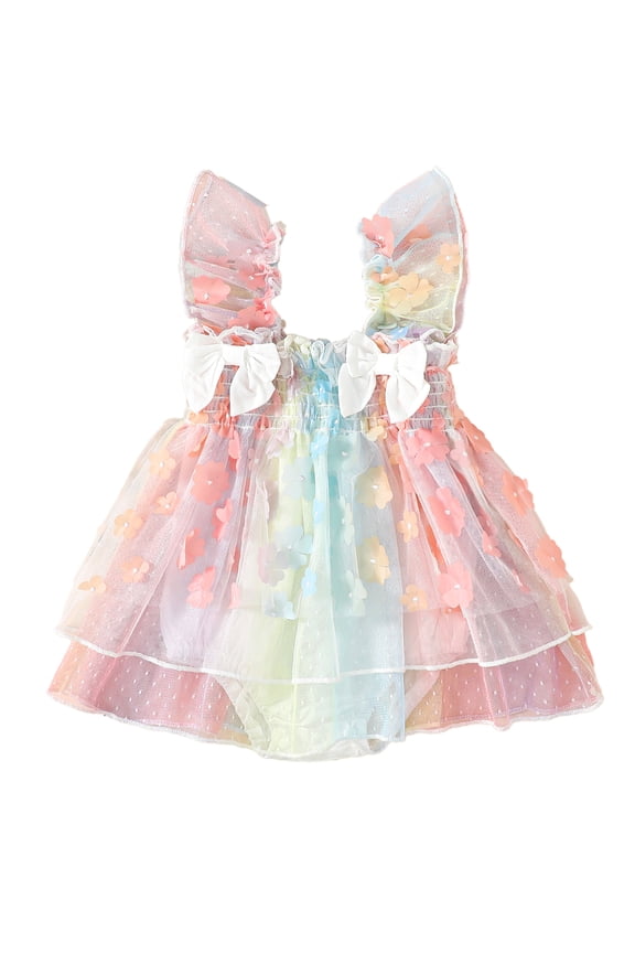 Infant Baby Girls Summer Romper Dress Colorful Floral Pattern Tulle Sleeveless Jumpsuit
