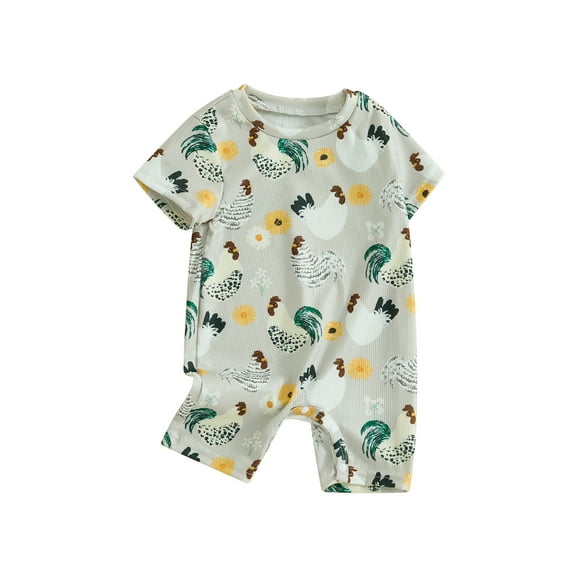 JYYYBF Infant Baby Summer Jumpsuit Cartoon Chicken Print Round Neck Short Sleeve Romper for Boys Girls