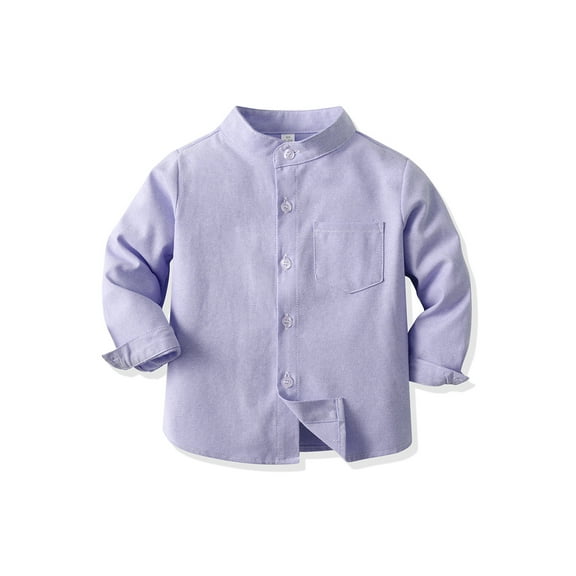 JYYYBF Kid Boy Girl Shirt Solid Color Mandarin Collar Button Down Long Sleeves Tops with Pocket