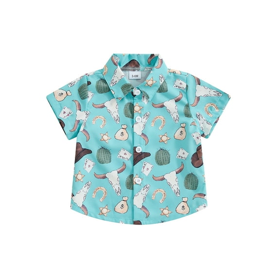 JYYYBF Kids Baby Boy Button down Shirt Western Cow Head Print Short Sleeve Tops Casual T-Shirts for Toddler Summer Clothes
