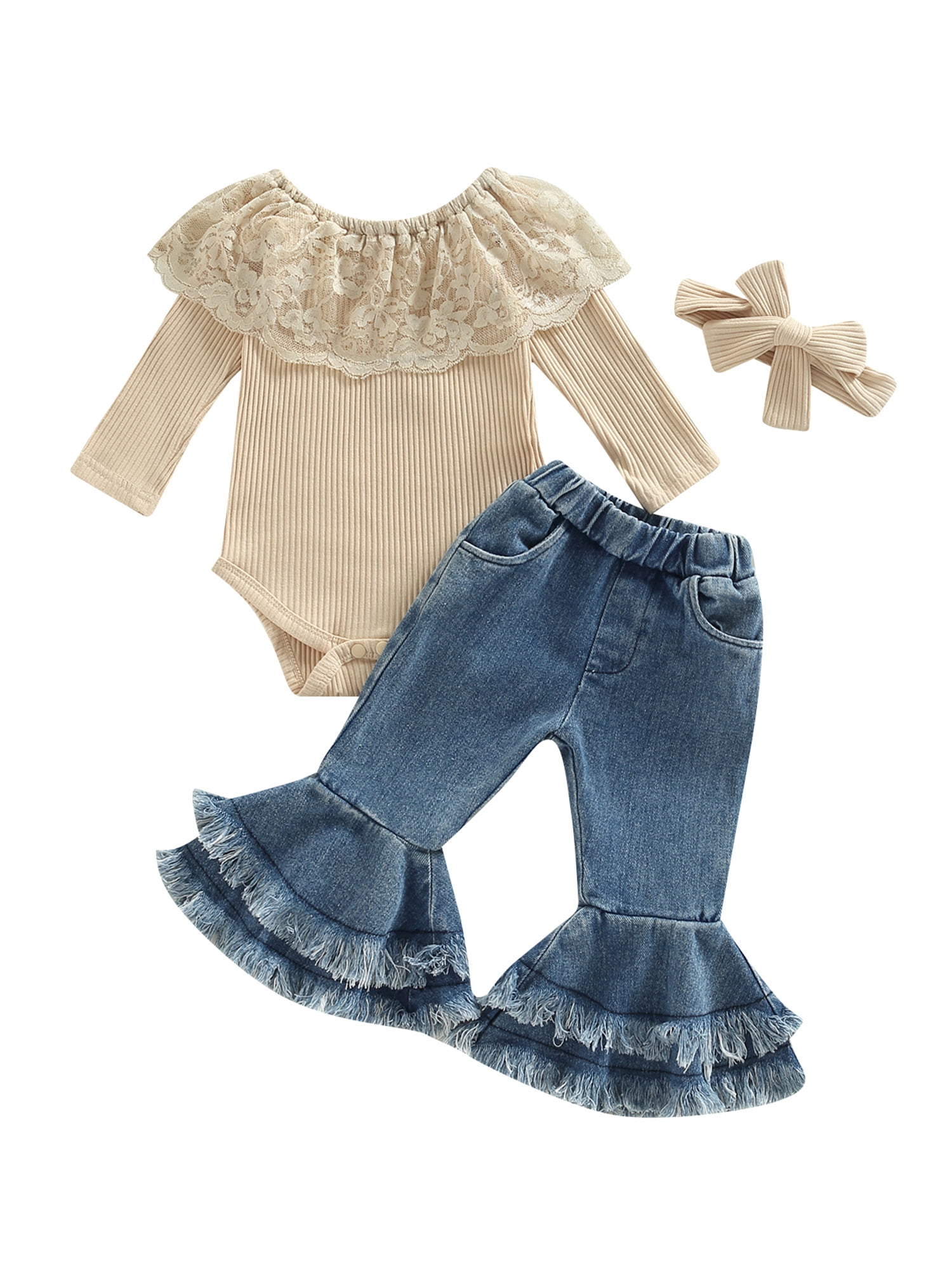 JYYYBF Kids Baby Girls Pants Suit Long Sleeve Lace Romper Tops Casual