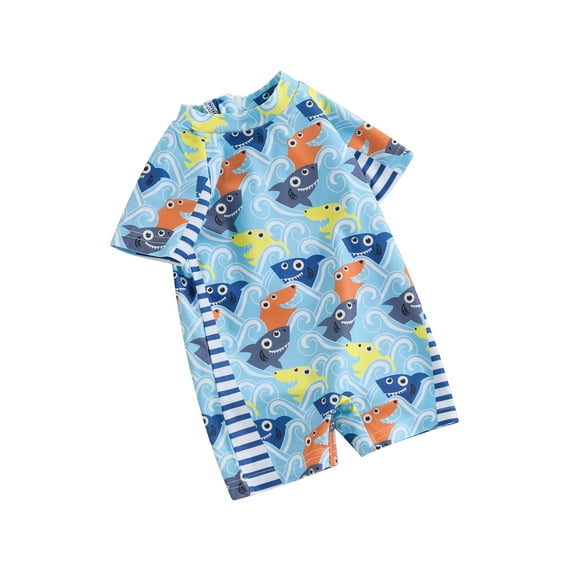 JYYYBF Kids Boys Summer Swimwear Casual Dinosaur Print Short Sleeve Monokini Swimsuit Beachwear Bathing Suit