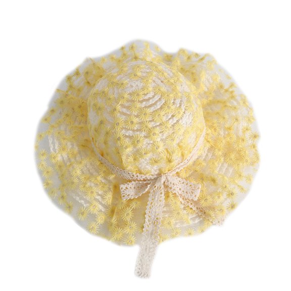 JYYYBF Kids Girl Straw Hat Cute Floral Lace Bow Wide Brim Sun Protection Caps Summer Beach Hats for Toddler Travel