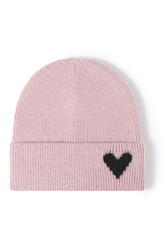 Knit Heart Jacquard Hat for Women, Winter Warm Beanies Cap for Outdoor Shopping, Dating, Ski