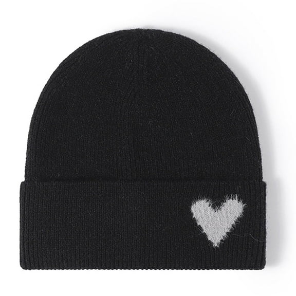 JYYYBF Knit Heart Jacquard Hat for Women, Winter Warm Beanies Cap for Outdoor Shopping, Dating, Ski