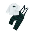 thumbnail image 1 of JYYYBF Little Boy Gentleman Outfit, Long Sleeve Button Down Shirt with Bowtie Plaid Suspender Pants 2 Piece Set, 1 of 7