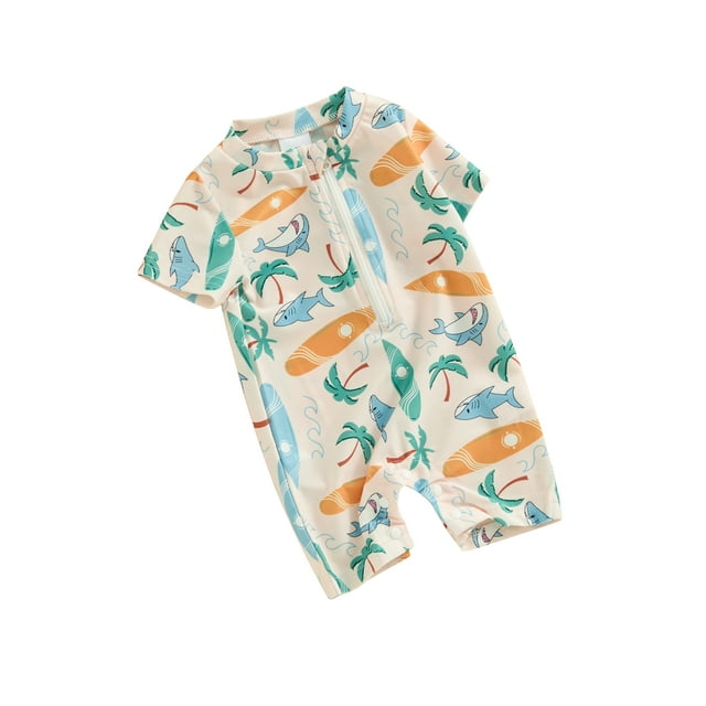 JYYYBF Little Boys Short Sleeve Swimsuit Round Neck Whale Print Zip UP