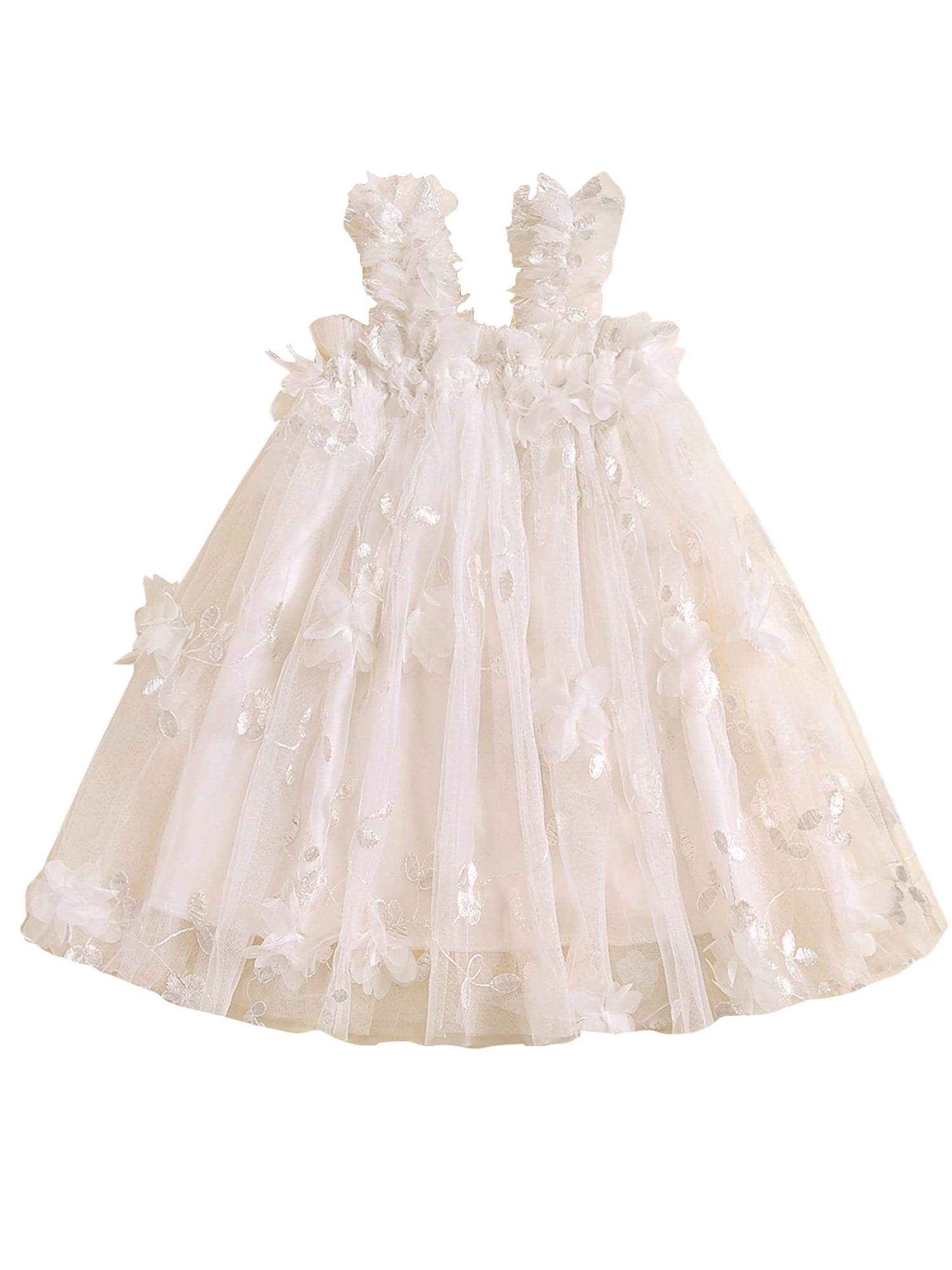 Summer Arrival Baby Girls Sleeveless Flowers Pattern Tulle Dress