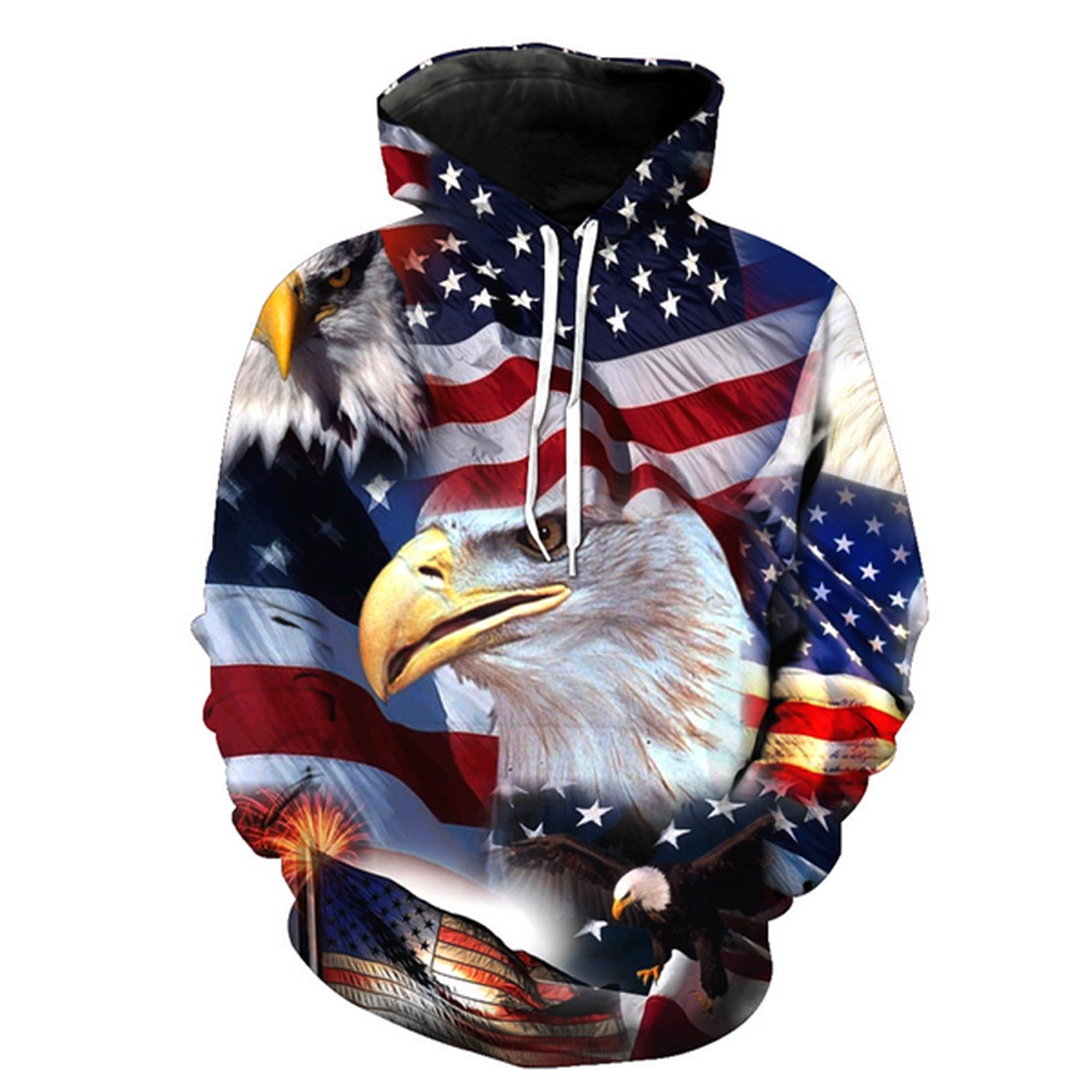 Red Blue Hooded Sweatshirt 3D Printed American Flag Men Women Long-Sleeved  Pullover Drawstring Hoodie at  Men’s Clothing store